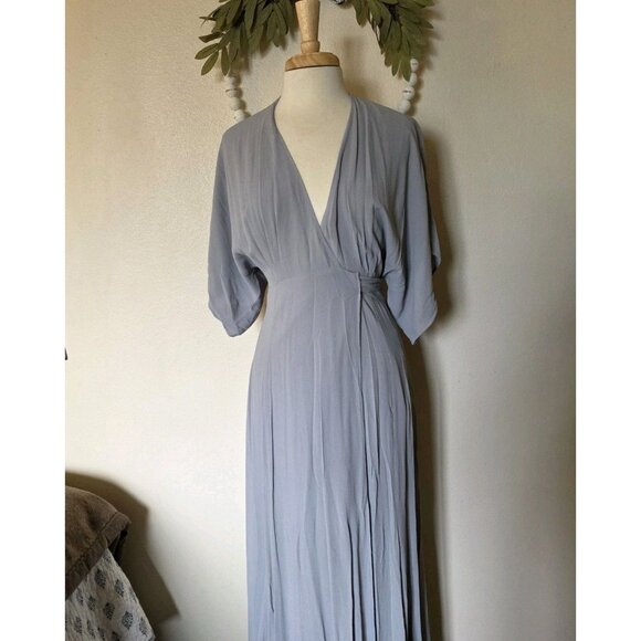 Reformation Winslow Wrap Maxi Dress Fog Gray Size S Kimono Sleeve Boho Long Gown - Picture 9 of 16